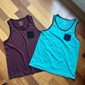 Set of Two Men’s Large Sleeveless Shirts with Contrast Pocket and Edging